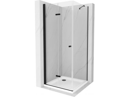 MEXEN/S - Lima kabina prysznicowa składana 90 x 90, transparent, czarna + brodzik Flat, bílá 856-090-090-70-00-4010B