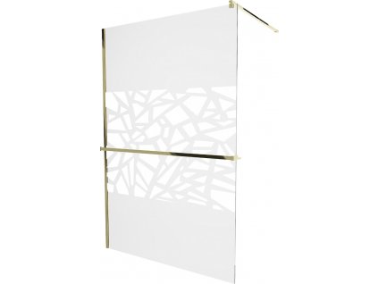 MEXEN/S - KIOTO Sprchová zástěna WALK-IN s poličkou a držákem ručníků 90 x 200, transparent/bialy bílý vzor, zlatá 800-090-121-50-85