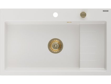 MEXEN/S - Omar granitový dřez 800 x 480 mm, bílá, zlatý sifon 6520801005-20-G