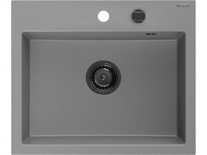 MEXEN/S - Oscar granitový dřez 580 x 490 mm, šedá, černý sifon 6519581000-71-B