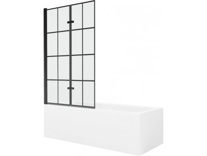 MEXEN/S - Cubik obdélníková vana 150 x 70 cm s panelem + vanová zástěna 100 cm, černá vzor 550315070X9210027077