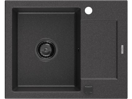 MEXEN/S - Enzo granitový dřez 1 s odkapávačem 576 x 465 mm, černá kropenatá, + sifon grafit 6506571005-76-B
