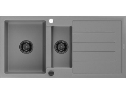 MEXEN/S - Andres granitový dřez s odkapávačem 1000 x 500 mm, šedá, černý sifon 6515101510-71-B