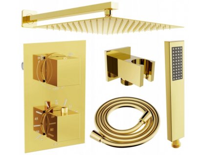 MEXEN/S - Cube DR02 podomítkový sprchový SET + slim sprcha 30 cm, zlatý 77502DR0230-50