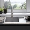 REA - Ocelový dřez Fin BRUSH NICKEL s kuchyňskou baterií KPL-96012