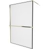MEXEN/S - KIOTO Sprchová zástěna WALK-IN s poličkou a držákem ručníků 80 x 200, transparent/černá 8 mm, zlatá 800-080-121-50-70