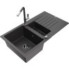 MEXEN/S - Matias granitový dřez 1.5 s odkapávačem včetně baterie Flora, černá kropenatá 6502-76-670401-08-B  DOPRAVA ZDARMA