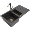 MEXEN/S - Matias granitový dřez 1.5 s odkapávačem včetně baterie Flora, černá kropenatá 6502-76-670401-57-G  DOPRAVA ZDARMA