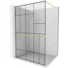 MEXEN/S - Kioto+ Sprchová zástěna s poličkou WALK-IN 80 x 200 cm, černá vzor, zlatá kartáčovaná 800-080-121-55-78