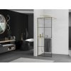 MEXEN/S - Kioto+ Sprchová zástěna WALK-IN s poličkou a držákem ručníků 90 x 200 cm, černý vzor, zlatá kartáčovaná 800-090-121-55-77