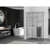 MEXEN/S - Kioto+ Sprchová zástěna WALK-IN s poličkou a držákem ručníků 90 x 200 cm, černý vzor, bílá 800-090-121-20-78