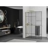 MEXEN/S - Kioto+ L Sprchová zástěna WALK-IN s poličkou a držákem ručníků 110 x 200 cm, černý vzor, zlatá 800-110-123-50-78
