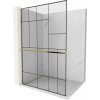 MEXEN/S - Kioto+ L Sprchová zástěna WALK-IN s poličkou a držákem ručníků 110 x 200 cm, černý vzor, zlatá 800-110-123-50-78