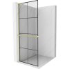 MEXEN/S - Kioto+ L Sprchová zástěna WALK-IN s poličkou a držákem ručníků 90 x 200 cm, černý vzor, zlatá kartáčovaná 800-090-123-55-77
