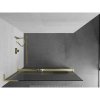 MEXEN/S - Kioto+ L Sprchová zástěna WALK-IN s poličkou a držákem ručníků 100 x 200 cm, proužky, zlatá kartáčovaná 800-100-123-55-09