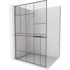 MEXEN/S - Kioto+ L Sprchová zástěna WALK-IN s poličkou a držákem ručníků 100 x 200 cm, černý vzor, růžové zlato 800-100-123-60-78