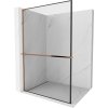 MEXEN/S - Kioto+ L Sprchová zástěna WALK-IN s poličkou a držákem ručníků 100 x 200 cm, černý vzor, růžové zlato 800-100-123-60-70