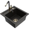 MEXEN/S - Vito granitový dřez 1-miska včetně baterie Flora, černá/zlatá metalik 6503-75-670401-57-G