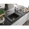 MEXEN/S - Elias granitový dřez 1 s odkapávačem včetně baterie Flora, černá/zlatá metalik 6511-75-670401-57-G