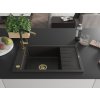 MEXEN/S - Elias granitový dřez 1 s odkapávačem včetně baterie Flora, černá/zlatá metalik 6511-75-670401-57-G