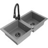 MEXEN/S - Mario granitový dřez 2-bowl včetně baterie Elia, šedá 6504-71-670101-70-B