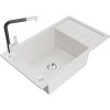 MEXEN/S - Elias granitový dřez 1 s odkapávačem včetně baterie Flora, bílá 6511-20-670401-07