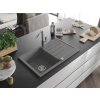 MEXEN/S - Bruno granitový dřez 1 s odkapávačem včetně baterie Flora, šedá 6513-71-670401-06