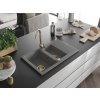 MEXEN/S - Gaspar granitový dřez 1.5 s odkapávačem 737 x 475 mm, šedý, zlatý sifon 6507731505-71-G