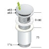 Umyvadlová výpust 5/4“, click-clack, velká zátka, max 80mm, zlato