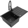 MEXEN/S - Bruno granitový dřez s odkapávačem včetně baterie Aster, černá/stříbrná metalik 6513-73-73450-70-B