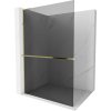 MEXEN/S - Kioto+ L Sprchová zástěna WALK-IN s poličkou a držákem ručníků 90 x 200 cm, grafit, zlatá 800-090-123-50-40