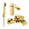 MEXEN/S - Aries R77 Set umyvadlové a vanové baterie s příslušenstvím, zlato 744803R77-50