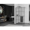 MEXEN/S - Kioto+ Sprchová zástěna WALK-IN s poličkou a držákem ručníků 110 x 200 cm, černý vzor, grafit kartáčovaná 800-110-121-66-77