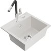 MEXEN/S - Milo granitový dřez 1-miska včetně baterie Flora, bílá 6505-20-670401-07