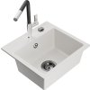 MEXEN/S - Milo granitový dřez 1-miska včetně baterie Flora, bílá 6505-20-670401-07-B