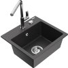 MEXEN/S - Milo granitový dřez 1-miska včetně baterie Flora, černá kropenatá 6505-76-670401-00