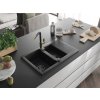 MEXEN/S - Gaspar granitový dřez 1.5 s odkapávačem včetně baterie Flora, černá/stříbrná 6507-73-670401-57-B