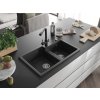 MEXEN/S - Tomas granitový dřez 2-bowl včetně baterie Duero, černá/srebrny metalik 6516-73-671600-70