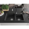 MEXEN/S - Tomas granitový dřez 2-bowl včetně baterie Savita, černá/stříbrná metalik 6516-73-672601-70