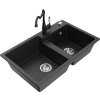 MEXEN/S - Tomas granitový dřez 2-bowl včetně baterie Carla, černá/stříbrná metalik 6516-73-670700-70