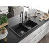 MEXEN/S - Tomas granitový dřez 2-bowl včetně baterie Aster, černá/stříbrná metalik 6516-73-73450-07