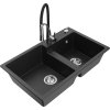 MEXEN/S - Tomas granitový dřez 2-bowl včetně baterie Aster, černá/stříbrná metalik 6516-73-73450-07