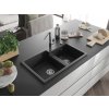 MEXEN/S - Tomas granitový dřez 2-bowl včetně baterie Flora, černá/srebrny metalik 6516-73-670401-00