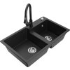 MEXEN/S - Tomas granitový dřez 2-bowl včetně baterie Elia, černá/stříbrná metalik 6516-73-670101-70