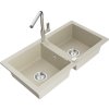 MEXEN/S - Mario granitový dřez 2-bowl včetně baterie Flora, béžová 6504-69-670401-00