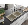 MEXEN/S - Mario granitový dřez 2-bowl včetně baterie Flora, béžová 6504-69-670401-07