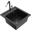 MEXEN/S - Vito granitový dřez 1-miska včetně baterie Flora, černá/stříbrná metalik 6503-73-670401-07-B