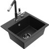 MEXEN/S - Milo granitový dřez 1-miska včetně baterie Flora, černá/stříbrná metalik 6505-73-670401-07-B