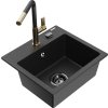 MEXEN/S - Milo granitový dřez 1-miska včetně baterie Flora, černá/stříbrná metalik 6505-73-670401-57-B