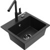 MEXEN/S - Milo granitový dřez 1-miska včetně baterie Flora, černá/stříbrná metalik 6505-73-670401-70-B